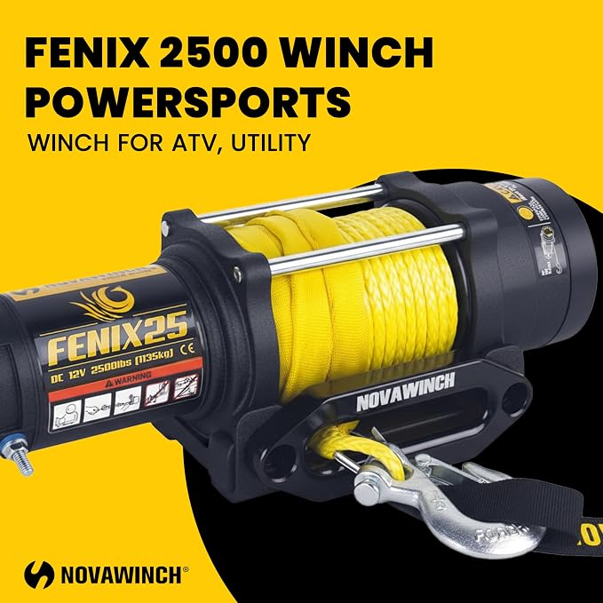 Novawinch FENIX ATV Winch - 2500lb Line Pull 12V Electric Winch for ATV UTV - Sealed Permanent Magnet Motor - Mechanical Load Holding Brake System