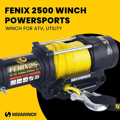 Novawinch FENIX ATV Winch - 2500lb Line Pull 12V Electric Winch for ATV UTV - Sealed Permanent Magnet Motor - Mechanical Load Holding Brake System