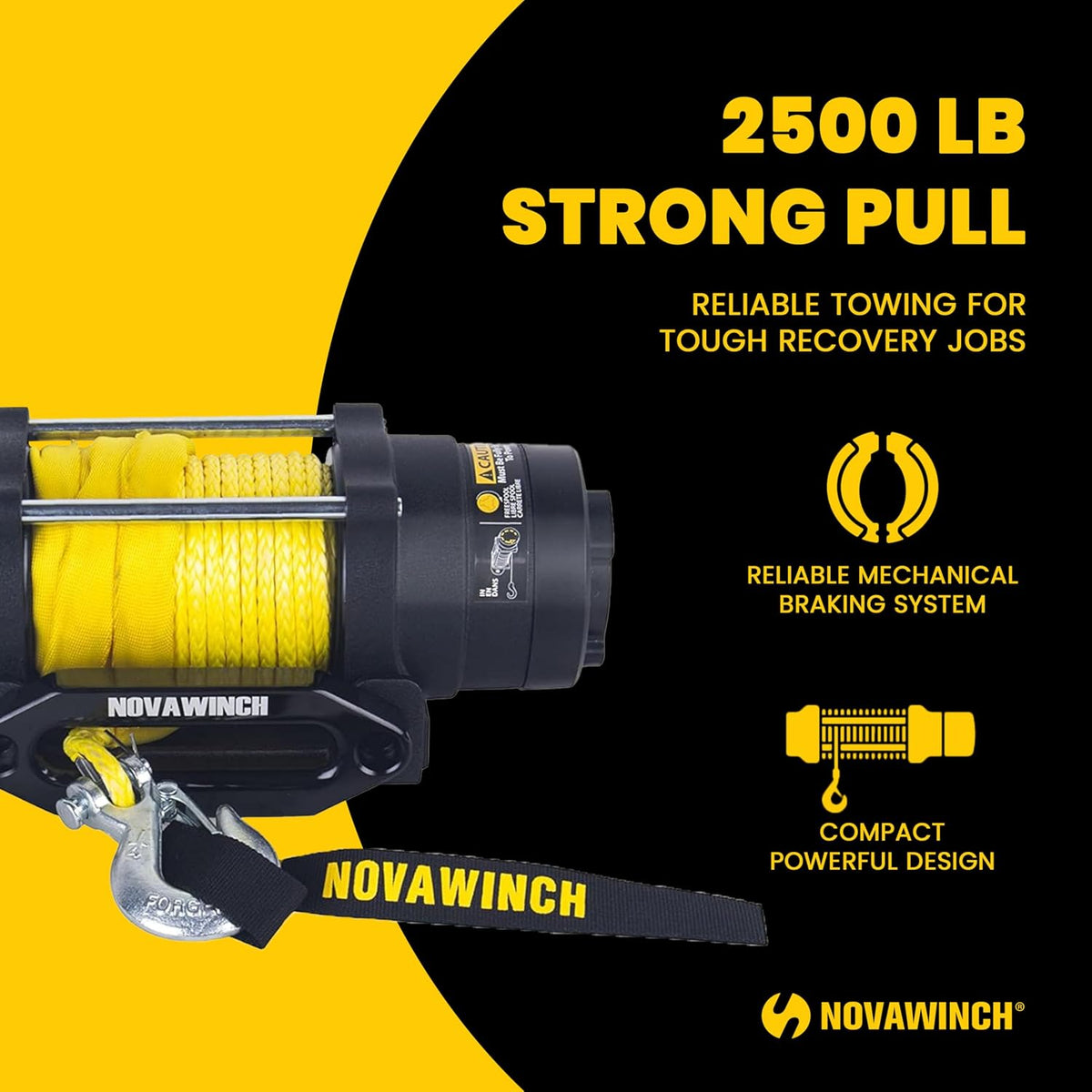 Novawinch FENIX ATV Winch - 2500lb Line Pull 12V Electric Winch for ATV UTV - Sealed Permanent Magnet Motor - Mechanical Load Holding Brake System