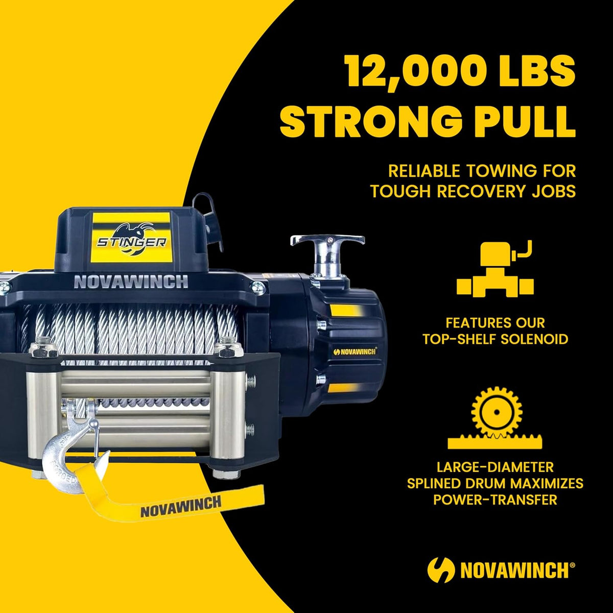 Novawinch Stinger 12,000 Recovery Winch, 12v, Wireless