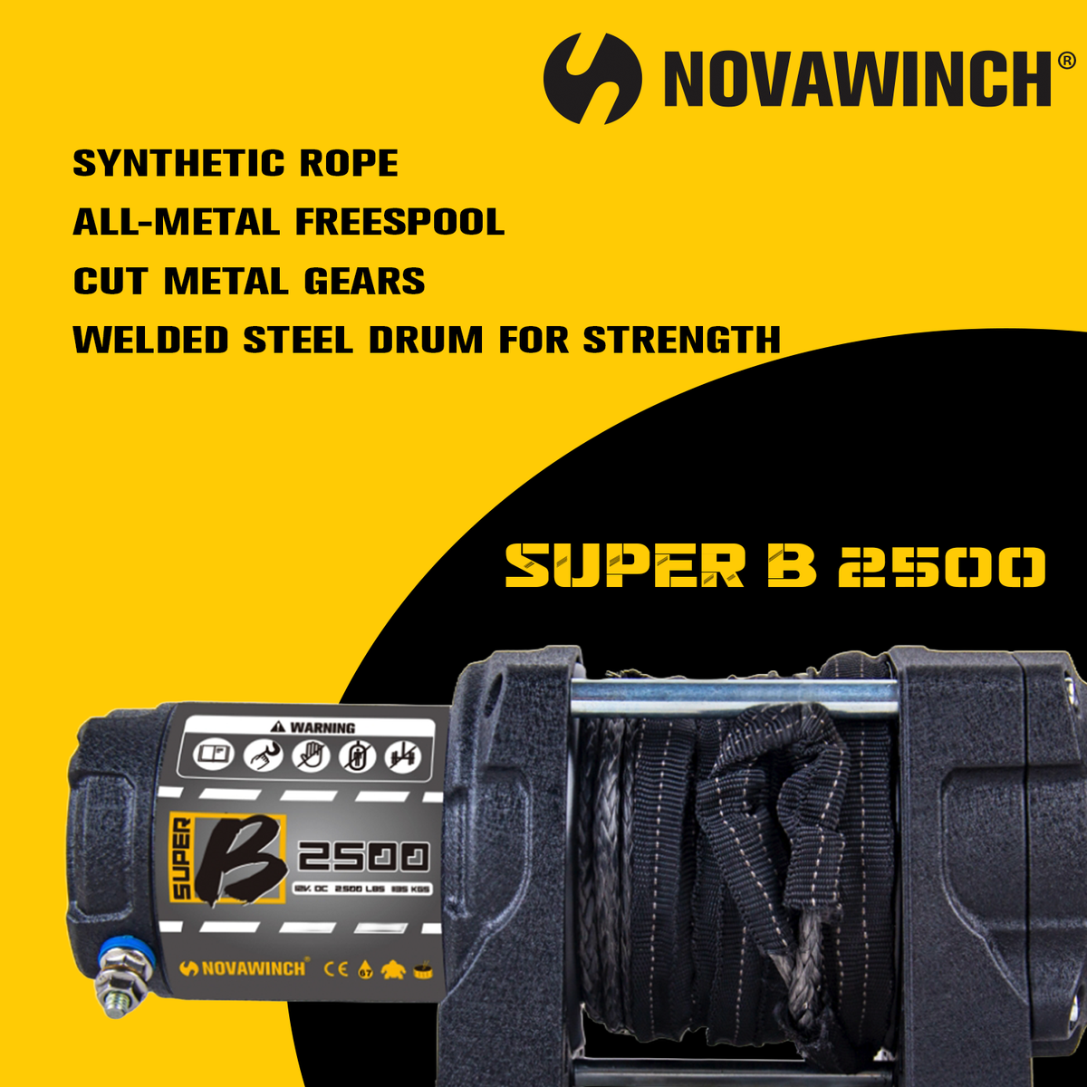 Novawinch Super B 12v Winch for ATV/SxS/trailers and utility - Standard Mounting